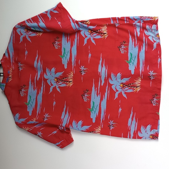 Vintage Kennington California Hawaiian Button Up Shirt Red & Blue Mens Large - Picture 7 of 10